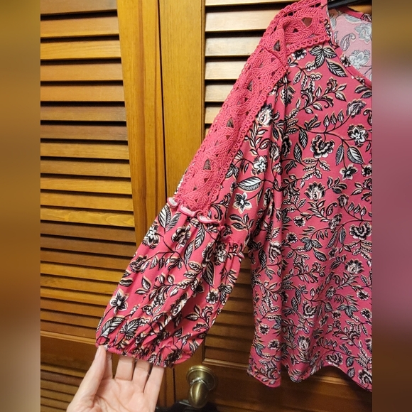 Adrienne Vittadini Pink 3/4 Sleeve Tie Front Blouse 3X Preloved - Picture 2 of 5